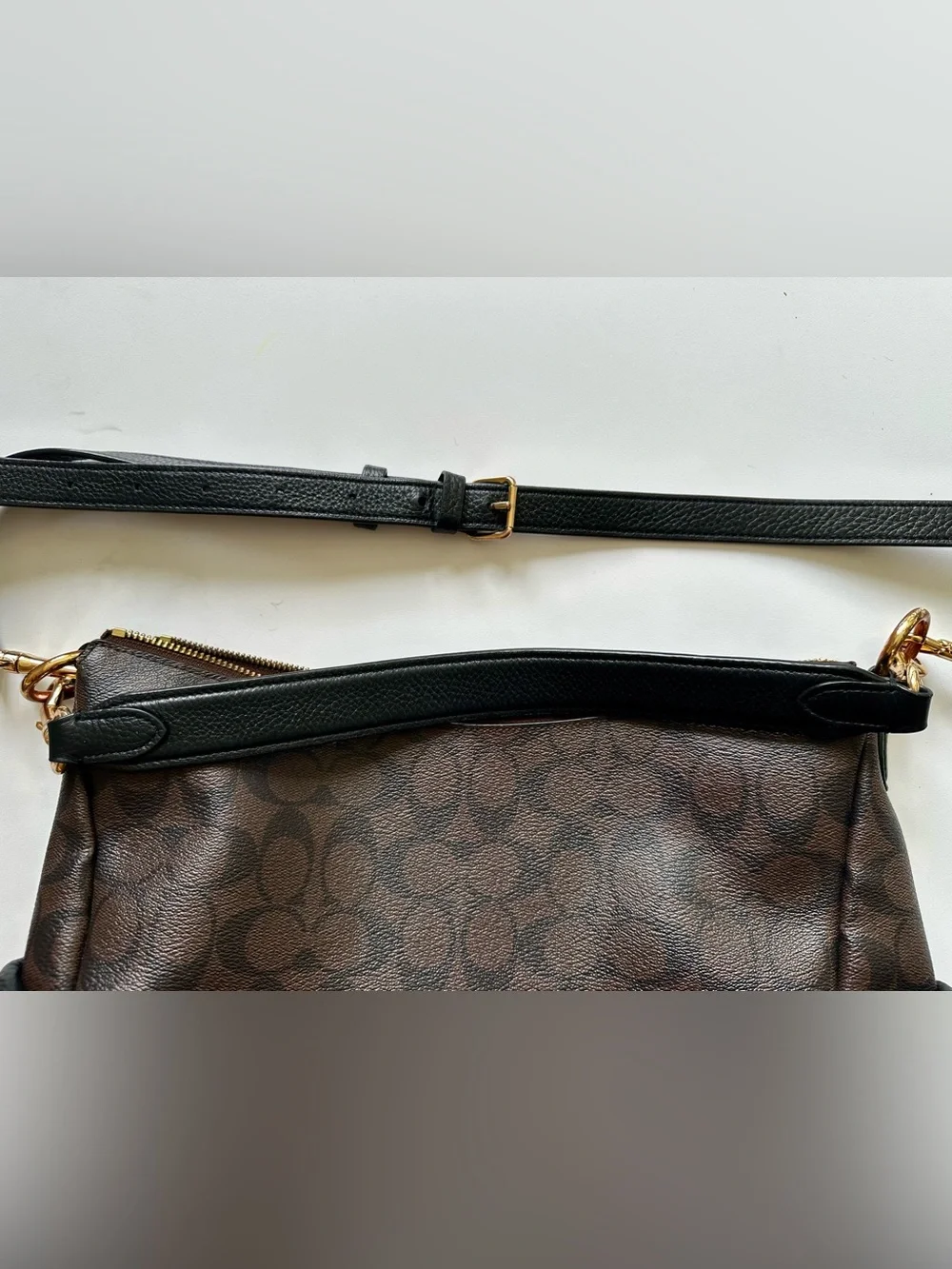 Coach Pennie C1523 Signature Canvas Brown Black Leather Shoulder Crossbody Bag